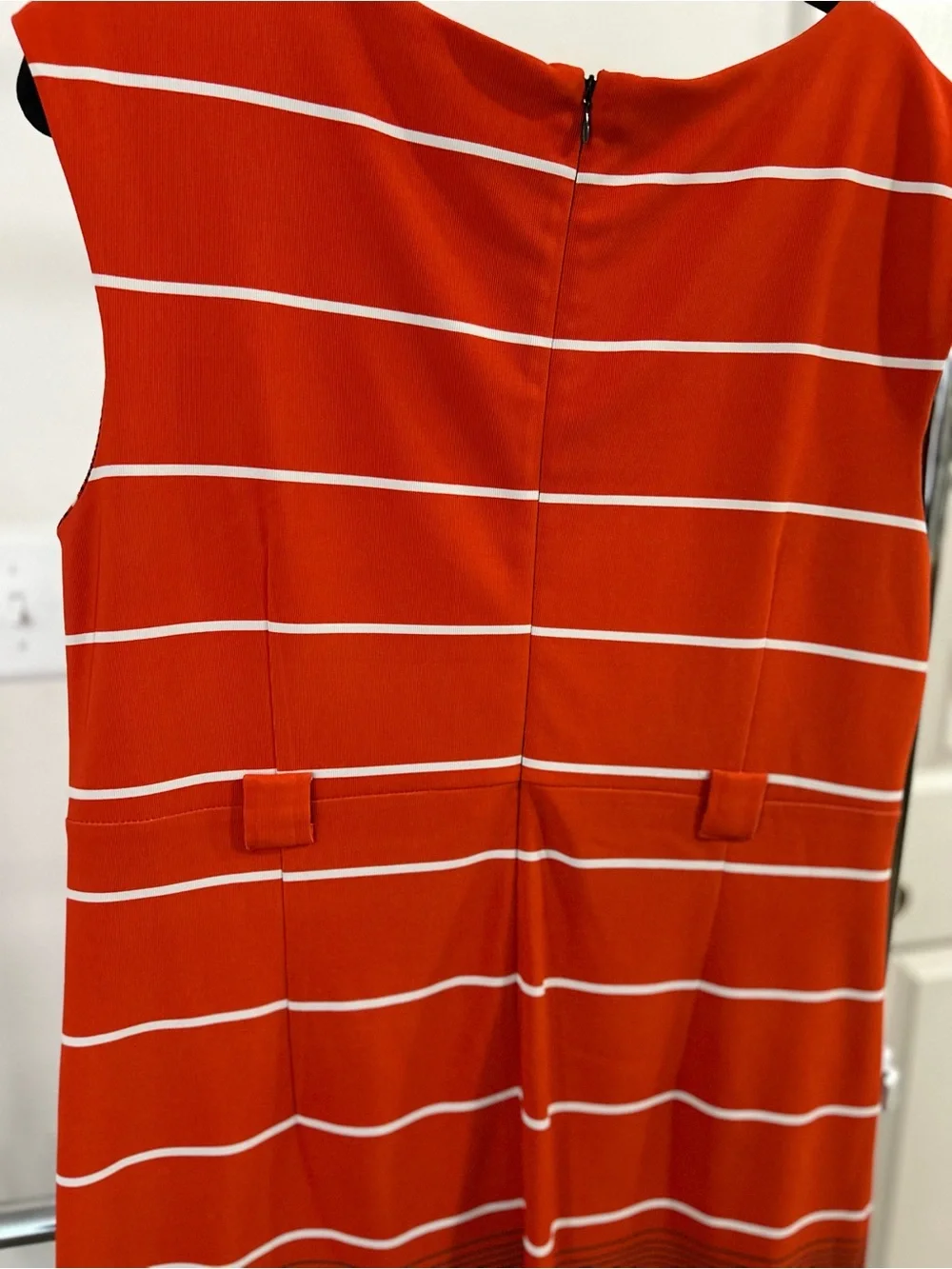Sleeveless Red Striped Shift Dress with Contrast Hem